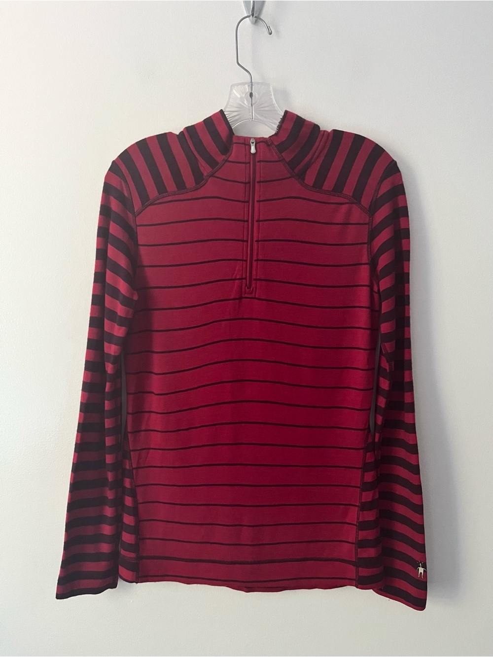 Smartwool 100% Merino Wool Red Stripe 1/4 Zip Base Layer Sweater Large